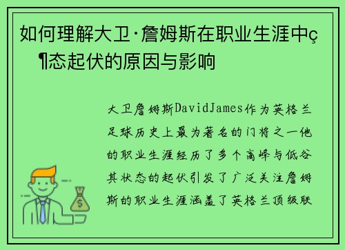 如何理解大卫·詹姆斯在职业生涯中状态起伏的原因与影响